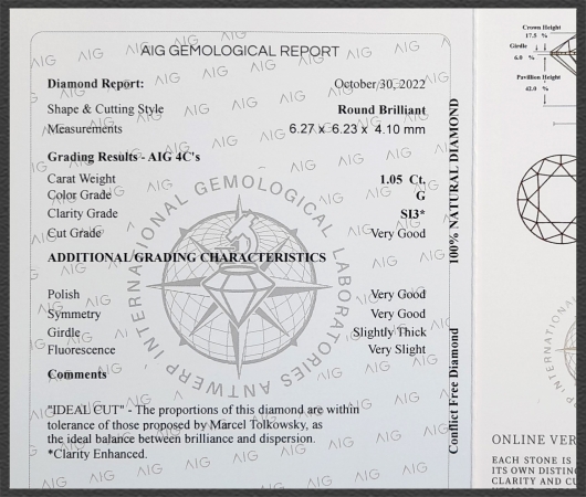 Brillant Anhänger 585 Gold; 1,05ct, AIG Zertifikat